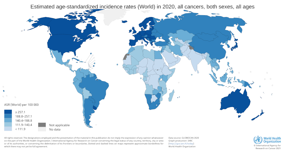 Carte cancer dans le monde